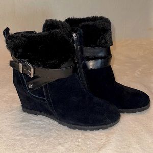 Marc Fisher Black Buckle Booties w/Faux Fur